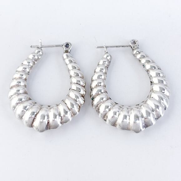 Vintage Sterling Silver 925 3.5cm Ribbed Teardrop Hoop Earrings - Picture 3 of 6